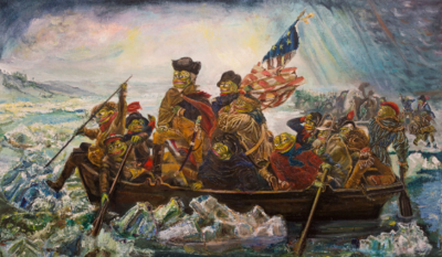 Pepe Washington Crossing the Delaware (Print on canvas with handpainted touches of painting)