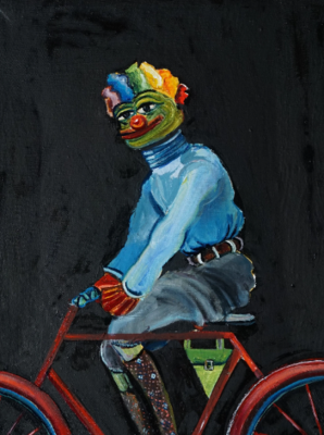 Honk Honk Pepe Riding a Bicycle (Print on canvas with handpainted touches of painting)