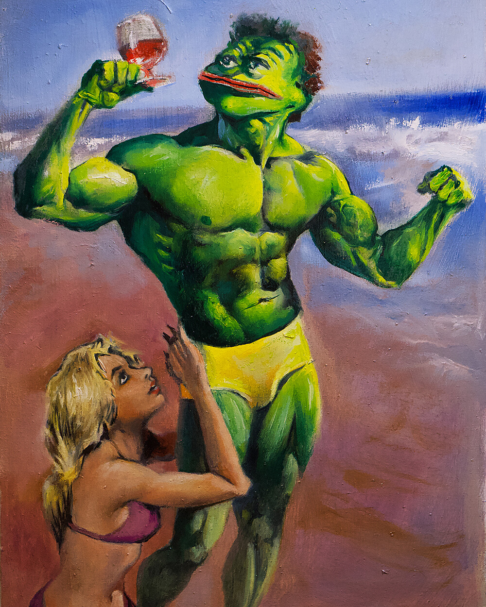 Pepe Schwarzenegger (Print on canvas with handpainted touches of painting)