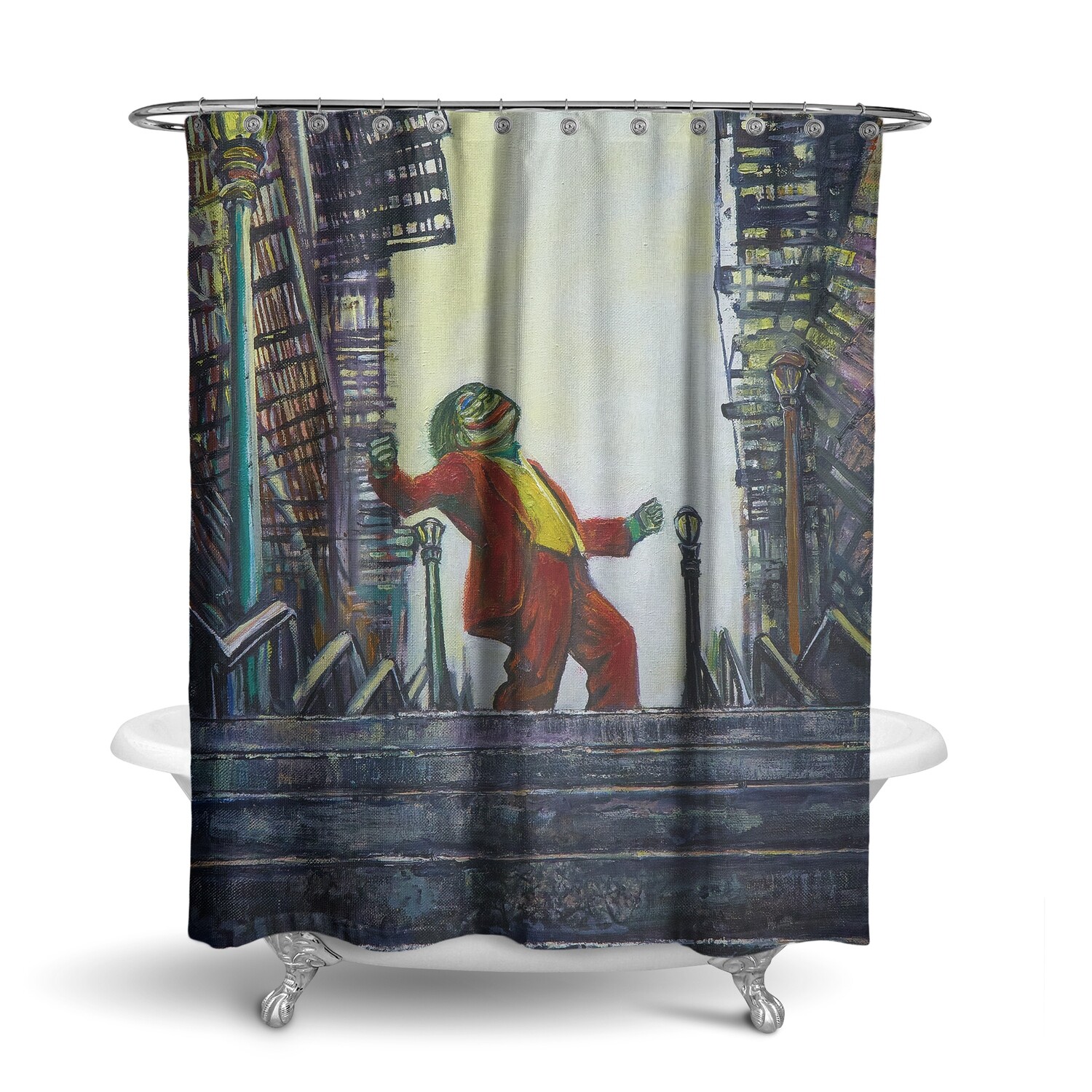Joker Pepe Dancing on Stairs (shower curtain)
