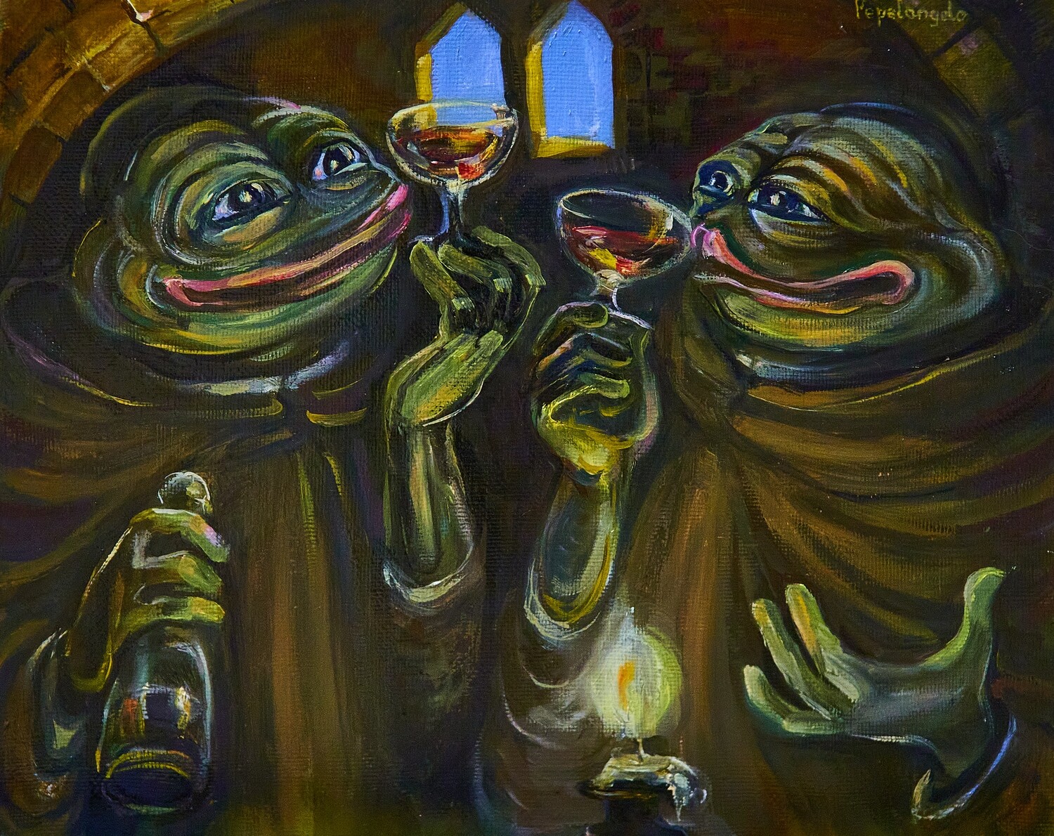 Two Drinking Monks (Oil painting)