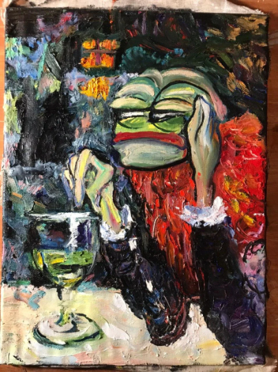 Lonely Pepe & Absinthe (Oil painting)