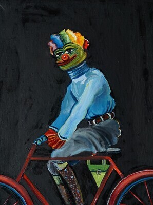 Honk Honk Pepe Riding a Bicycle (Oil painting)