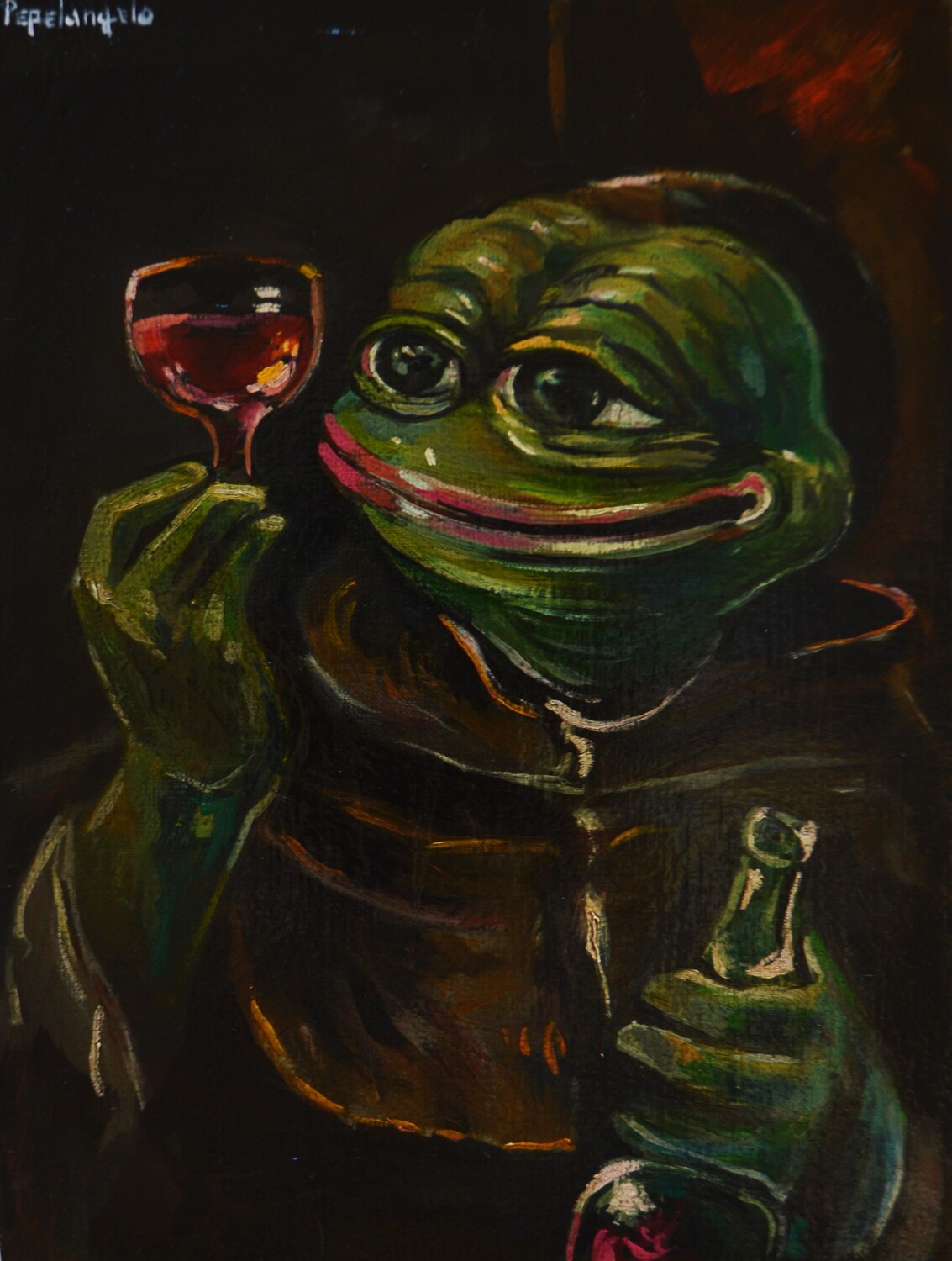 Monk With a Wine Bottle (Oil painting)