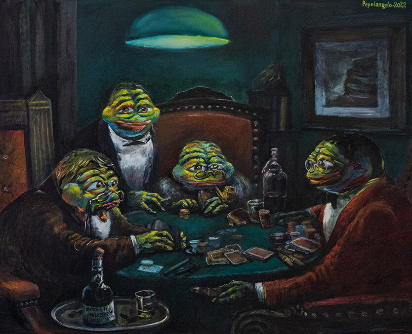 Pepes Playing Poker (Print on canvas with handpainted touches of painting)