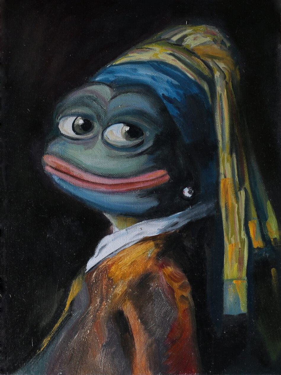 Pepe With a Pearl Earring (Print on canvas with handpainted touches of painting)
