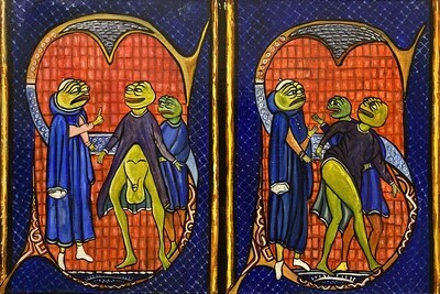 Pepe The Frog Medieval Medical Guide (Print on canvas with handpainted touches of painting)
