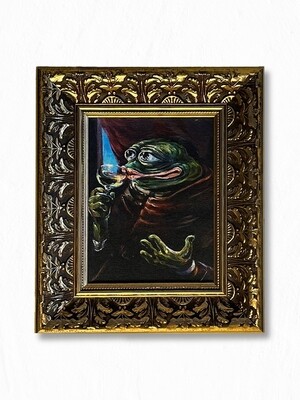 The Drinking Monk Pepe (Print in wooden frame in mini format)