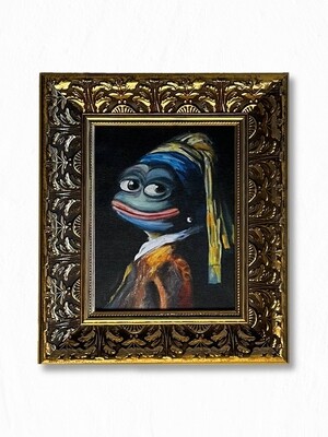 Pepe With a Pearl Earring (Print in wooden frame in mini format)