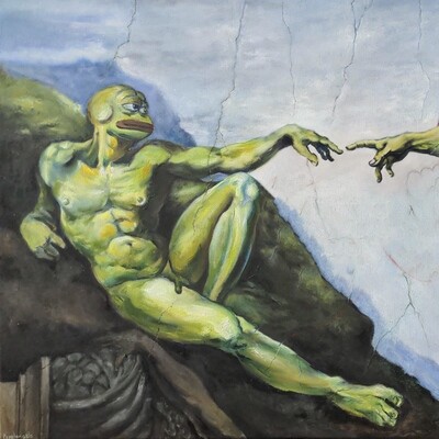 The Creation of Pepe (Print on canvas with handpainted touches of painting)