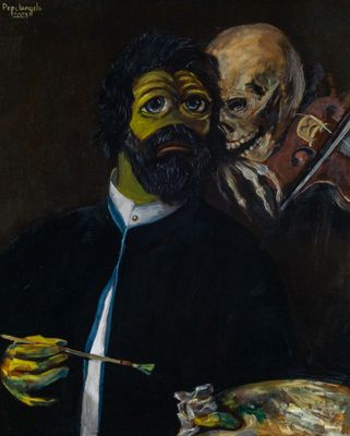 Pepe the artist with Death playing the violin