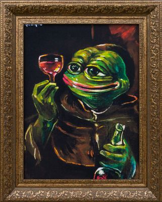 Monk With a Wine Bottle (Print painting in a unique frame)