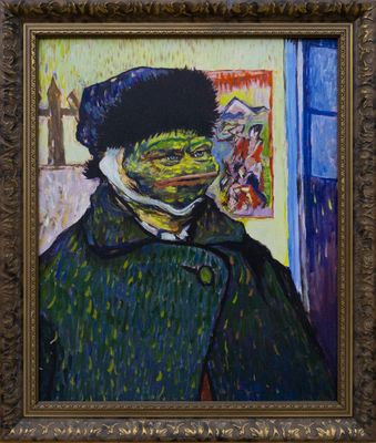 Pepe Van Gogh Self-Portrait (Print painting in a unique frame)