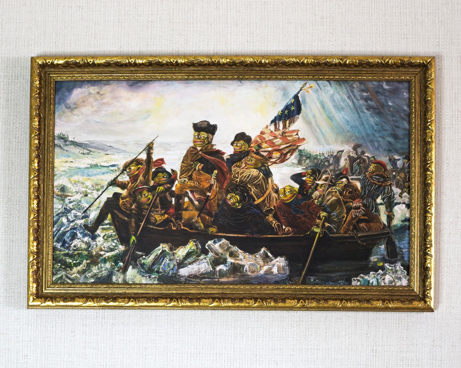 "PEPE WASHINGTON CROSSING THE DELAWARE" (Print on canvas)