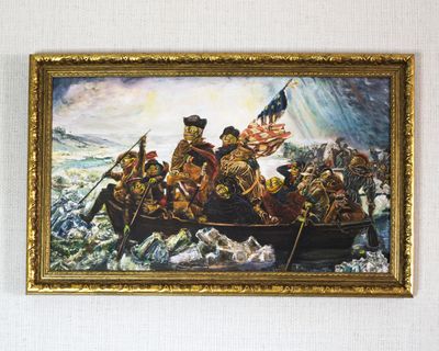"PEPE WASHINGTON CROSSING THE DELAWARE" (Print on canvas)