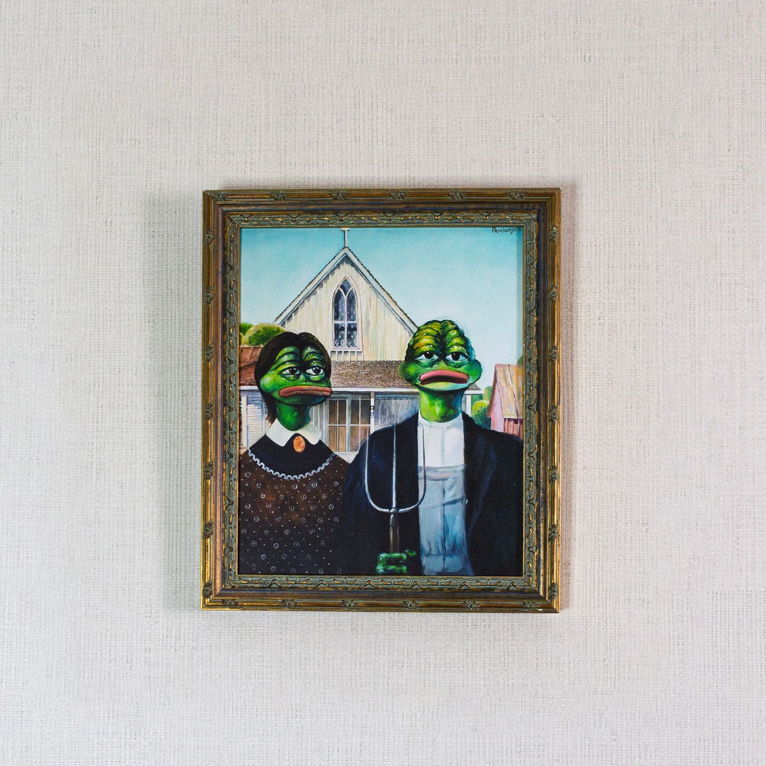 "AMERICAN GOTHIC PEPE" (Print on canvas)