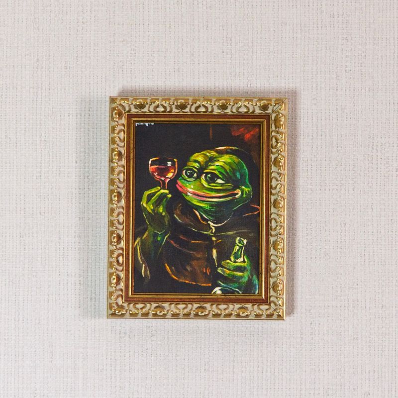 "PEPE MONK WITH A BOTTLE OF WINE" (Print on canvas)
