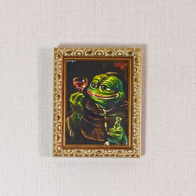 "PEPE MONK WITH A BOTTLE OF WINE" (Print on canvas)