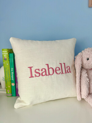 Linen Embroidered Name Cushion