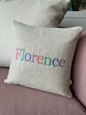 Linen Embroidered Name Cushion