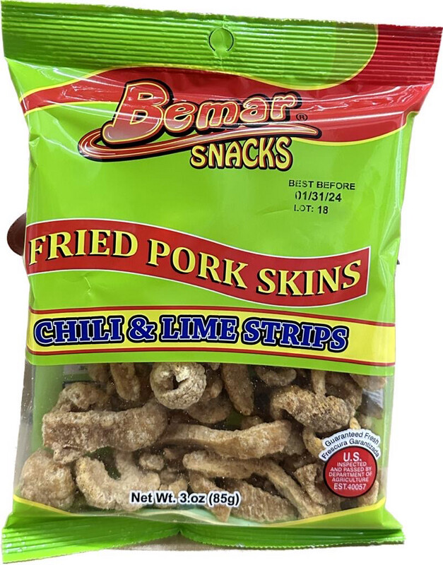 FRIED PORK SKIN CHILI &amp; LIME STRIPS (24PACK)