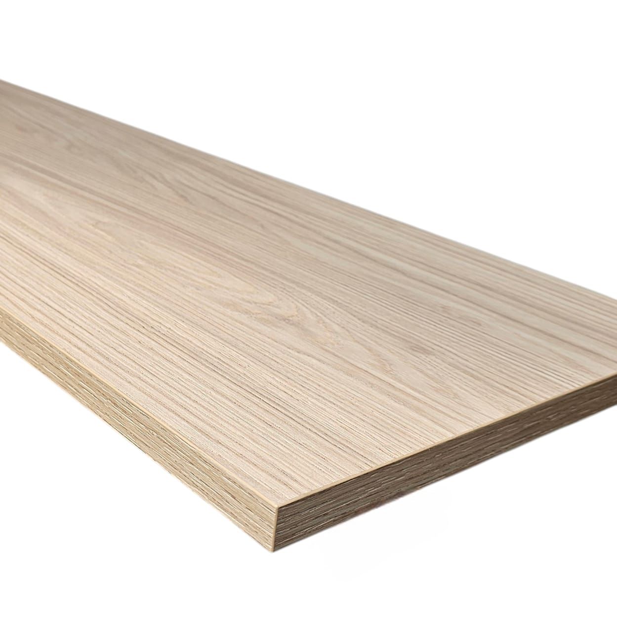 Custom size wall shelf without brackets. Light oak.