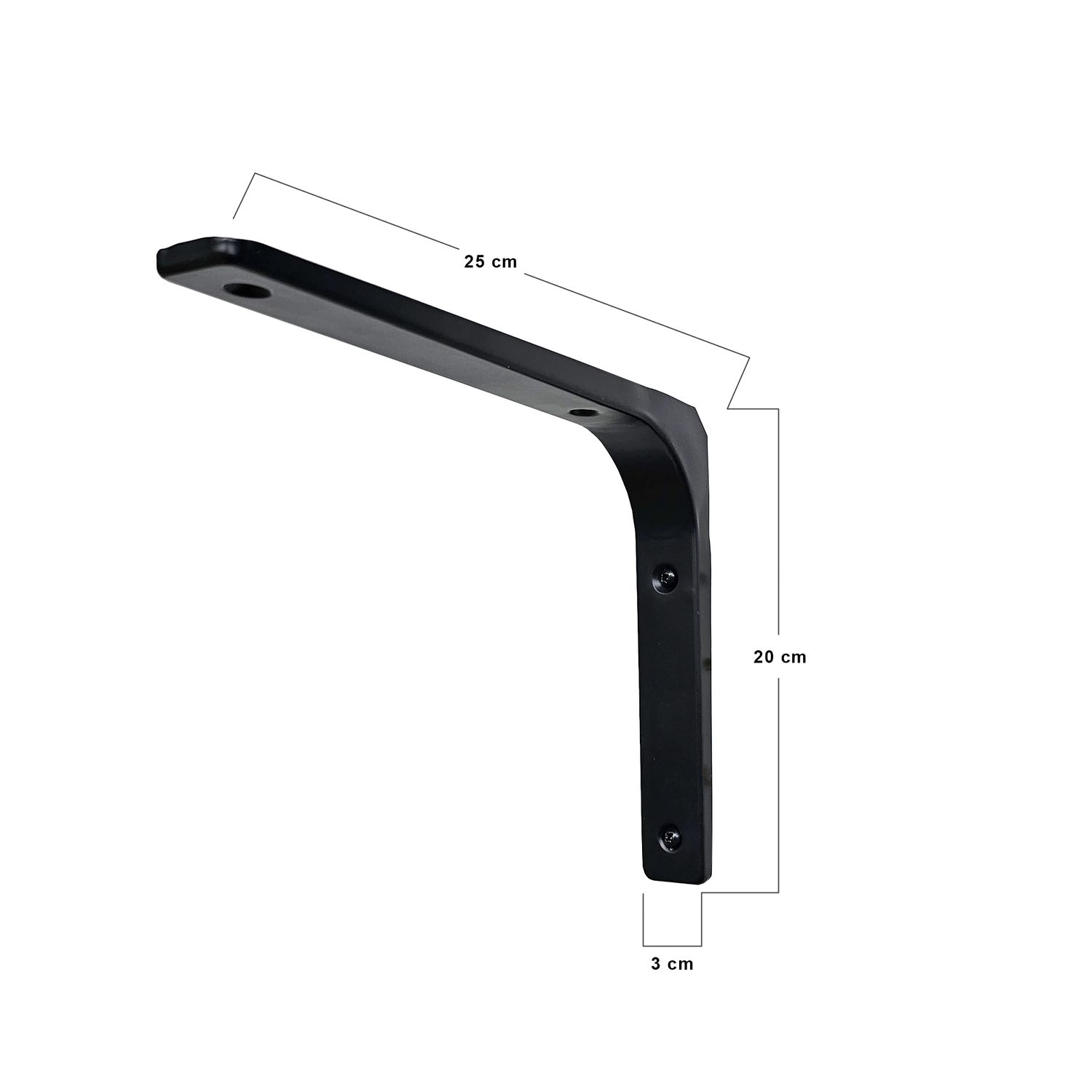 Neat style brackets for wide shelves. Black colour steel. Perfect for rustic style wood shelves, MDF or melamine modern shelving.