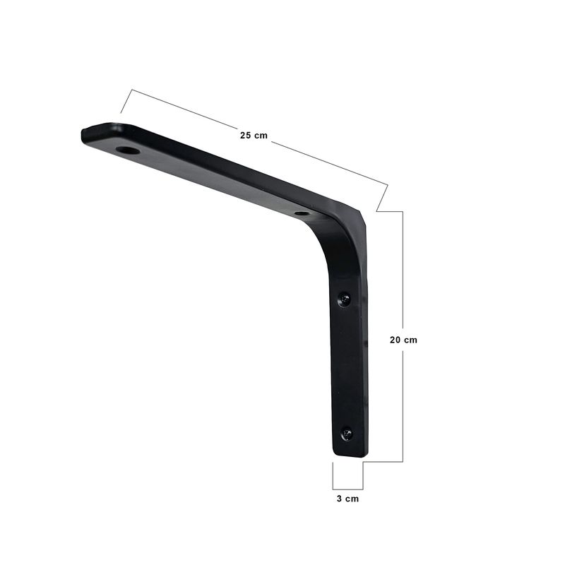 Neat style brackets for wide shelves. Black colour steel. Perfect for rustic style wood shelves, MDF or melamine modern shelving.