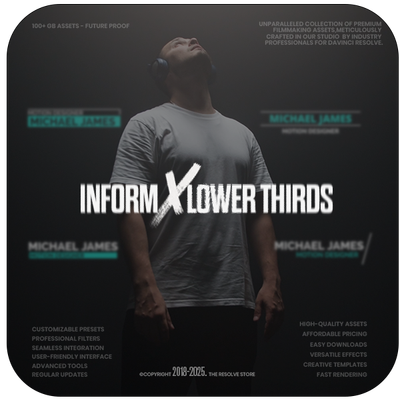 InformX Lower thirds, CinematicX LUTs & ResolveX Transitions