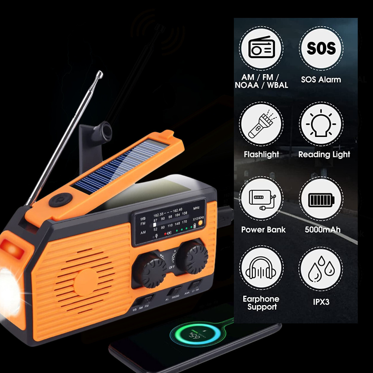 Radio con cargador de emergencia para móvil