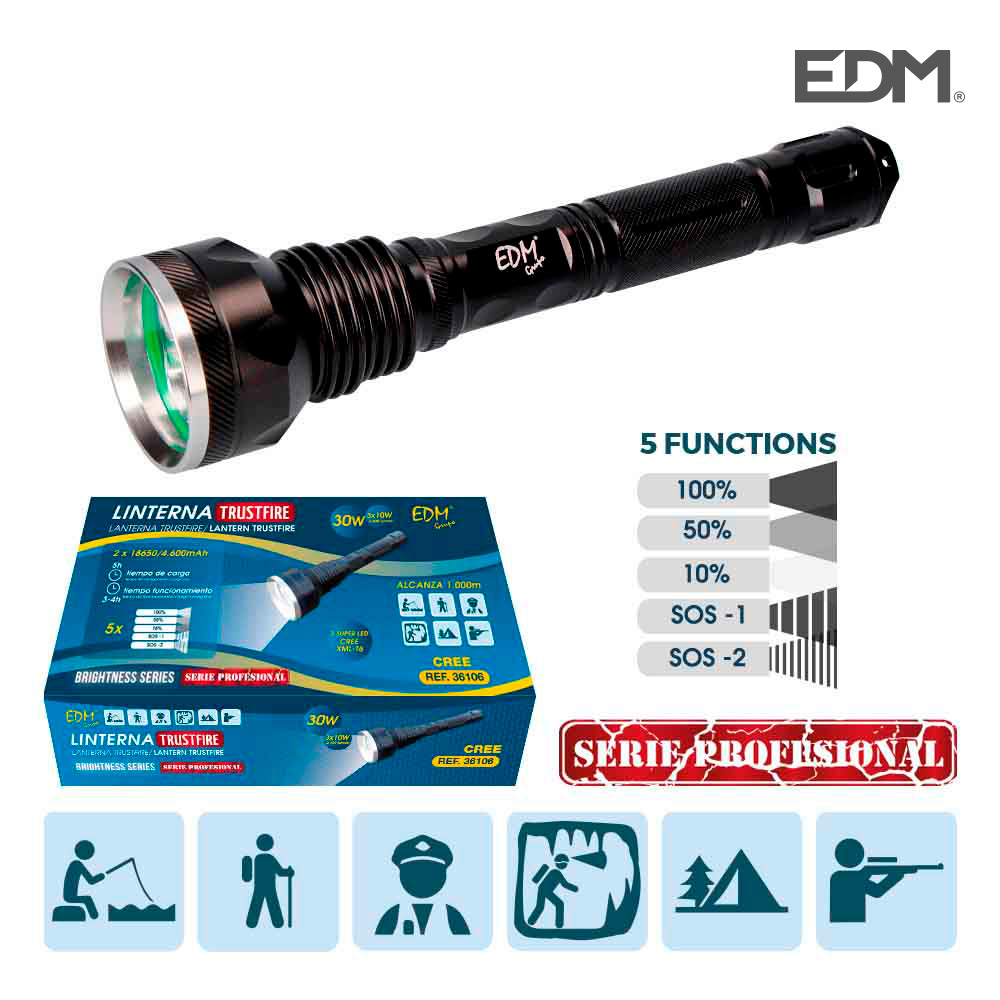 Linterna Táctica de 3 Leds  30W 2400Lm