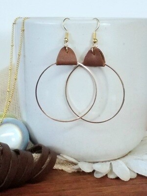 Gold hoops on leather tab