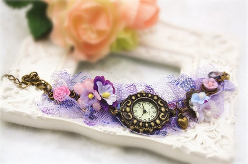 Key and Flowers Bracelet Watch