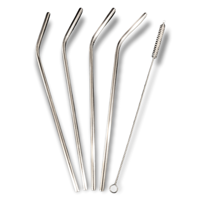 4x Stainless Steel Straws With Cleaning Brush