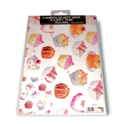Cake Giftwrap 2 Sheets of 50x70cm + 2 Gift Tags