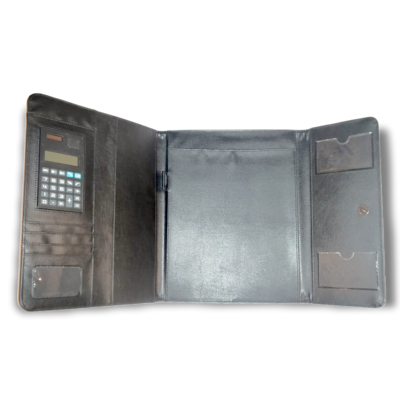 Black A4 Folio Wallet With Calculator, business card pockets & document compartments!