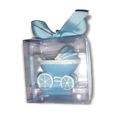 Blue Baby Pram Mini Cake Candle with box & Ribbon!