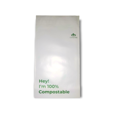 5x "Hey! I'm 100% Compostable" White Mailing Bag 15 x 22cm