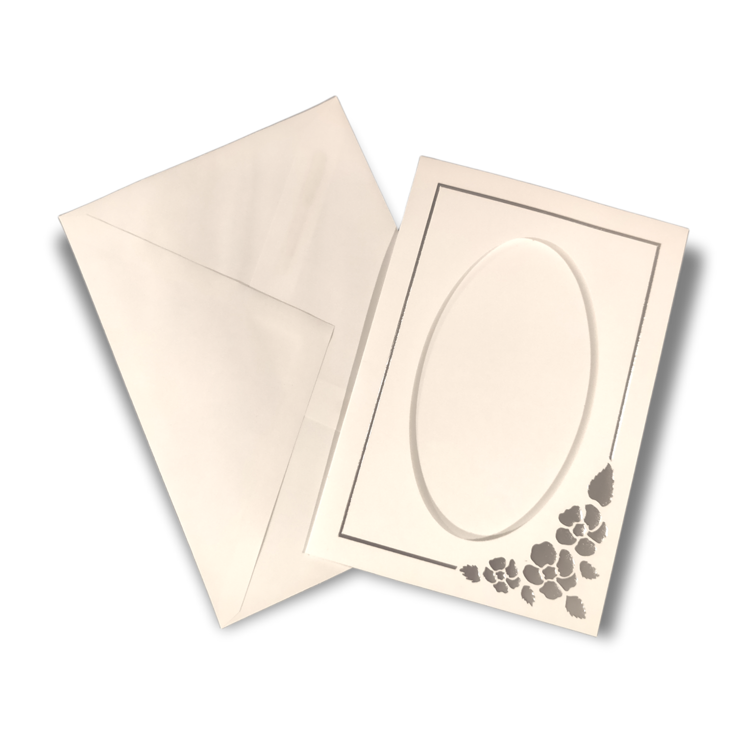 Double Fold (Silver Rose) Foil Printed Border Aperture Card & Envelope 104x152mm
