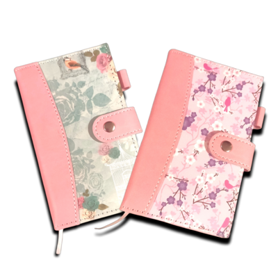A6 Lined Notebook -  Birds With Roses or Cherry Blossoms. With Ribbon Bookmark & Button Closure.