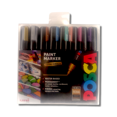 POSCA 8x Medium Mettalic Paint Marker Pens - For All Surfaces (PC-5M)