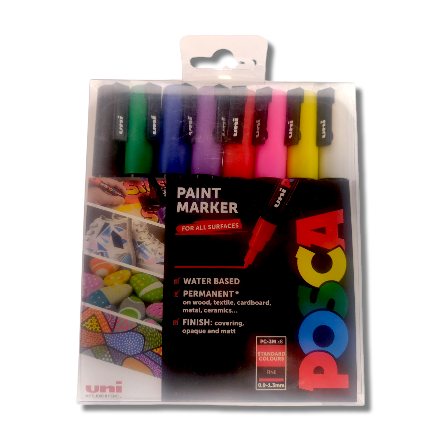 POSCA 8x Fine Standard Colours Paint Marker Pens - For All Surfaces (PC-3M)