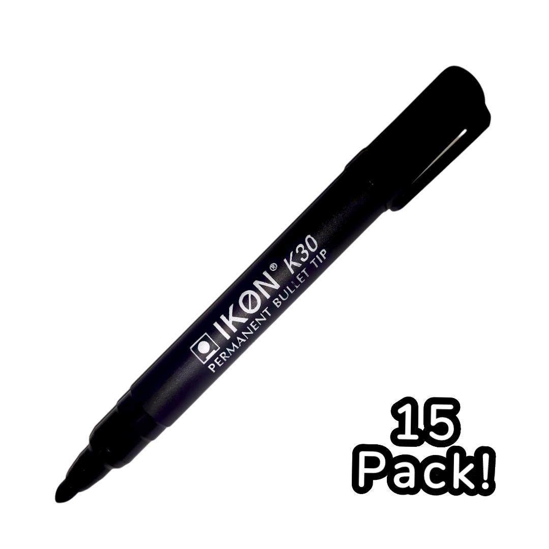 15x Pen Permanent Marker - Black Bullet Tip IKON K40