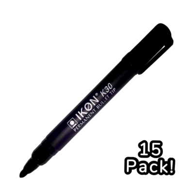 15x Pen Permanent Marker - Black Bullet Tip IKON K40