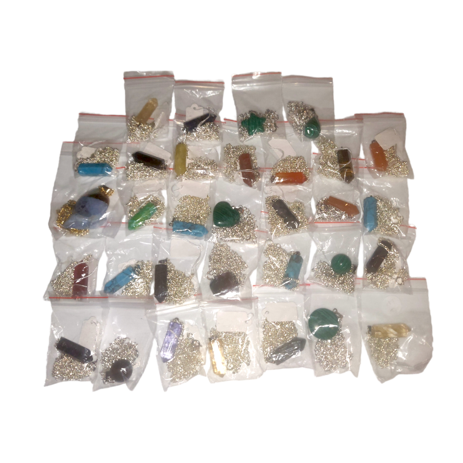 10x Mixed Gemstone Pendants with Silver Coloured Metal Necklaces (Random)