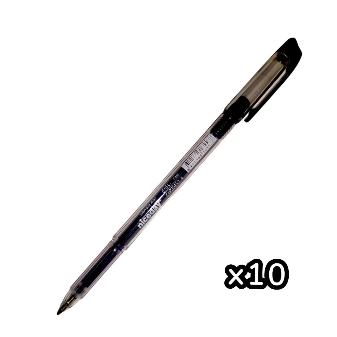 10x Gel Pens - Black Niceday Everyday Value Fine