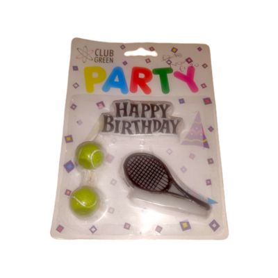 Tennis Balls & Racket mini cake candles with Happy Birthday Club Green!