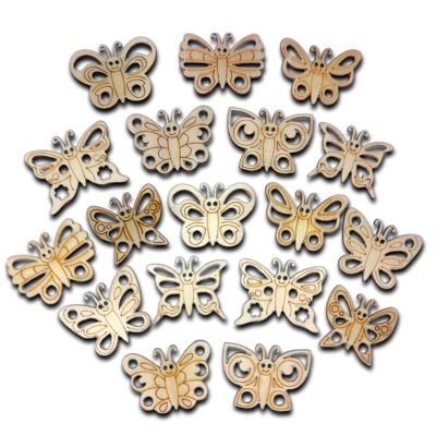 18x Wooden Butterfly Shapes For Natural Crafts 2 of Each Design (3.5x4.5cm)