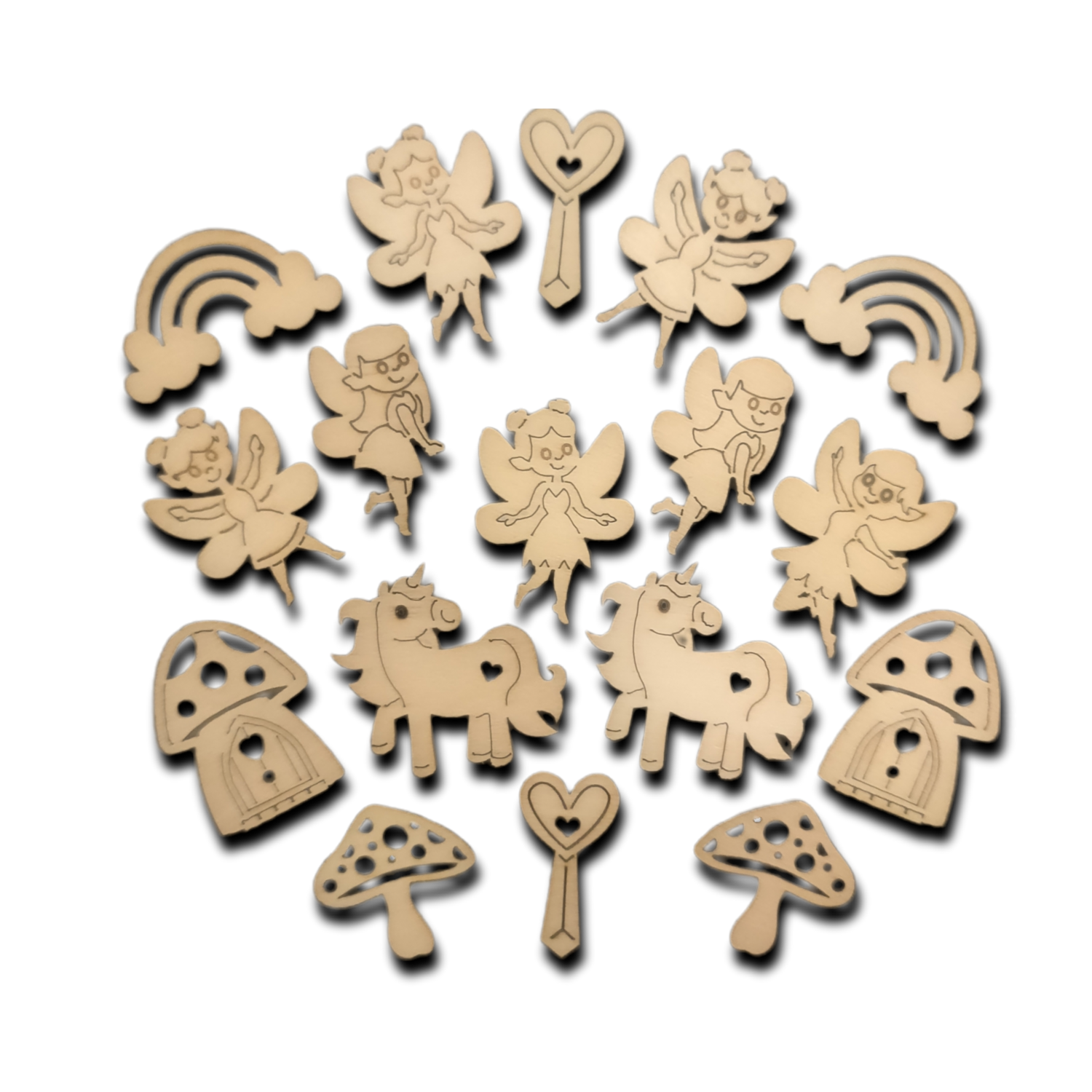 17x Wooden Fairy Garden Shapes For Natural Crafts (3/4x4cm)