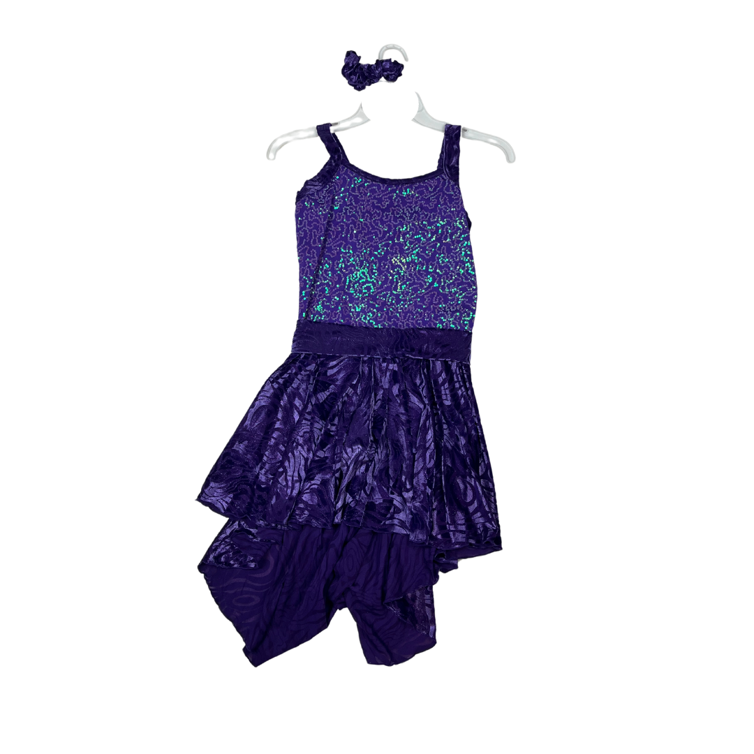 CHILD XL - Jazzmatazz - Purple Sequin Dance Dress with Textured Velvet Skirt - Jazz / Tap / Contemporary